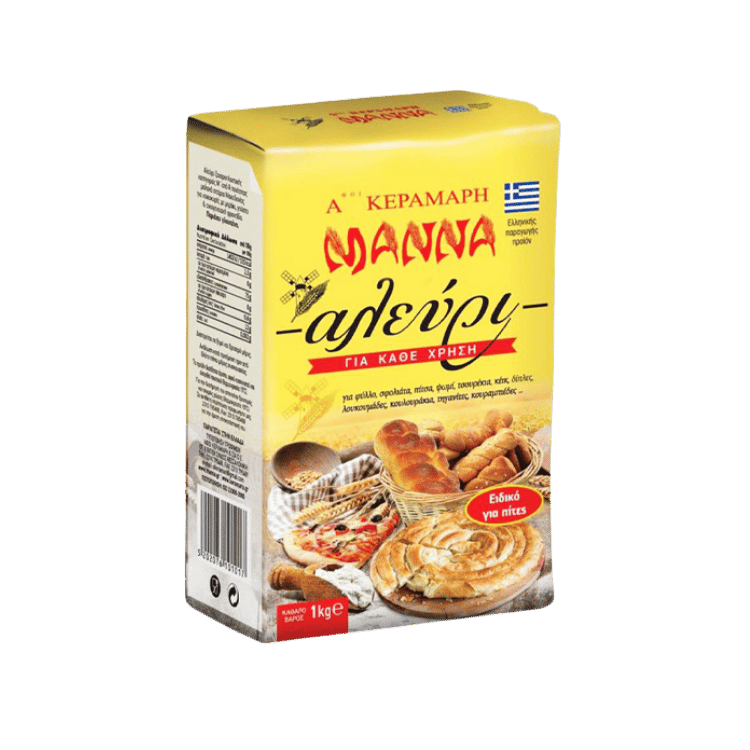 Mehl Alevri Allzweckmehl (1Kg) Manna von To Manna bei Araxxon  - Hochwertiges griechisches Produkt.   Mehl Alevri Allzweckmehl (1Kg) Manna από To Manna στο Araxxon  - Αυθεντικό ελληνικό προϊόν.